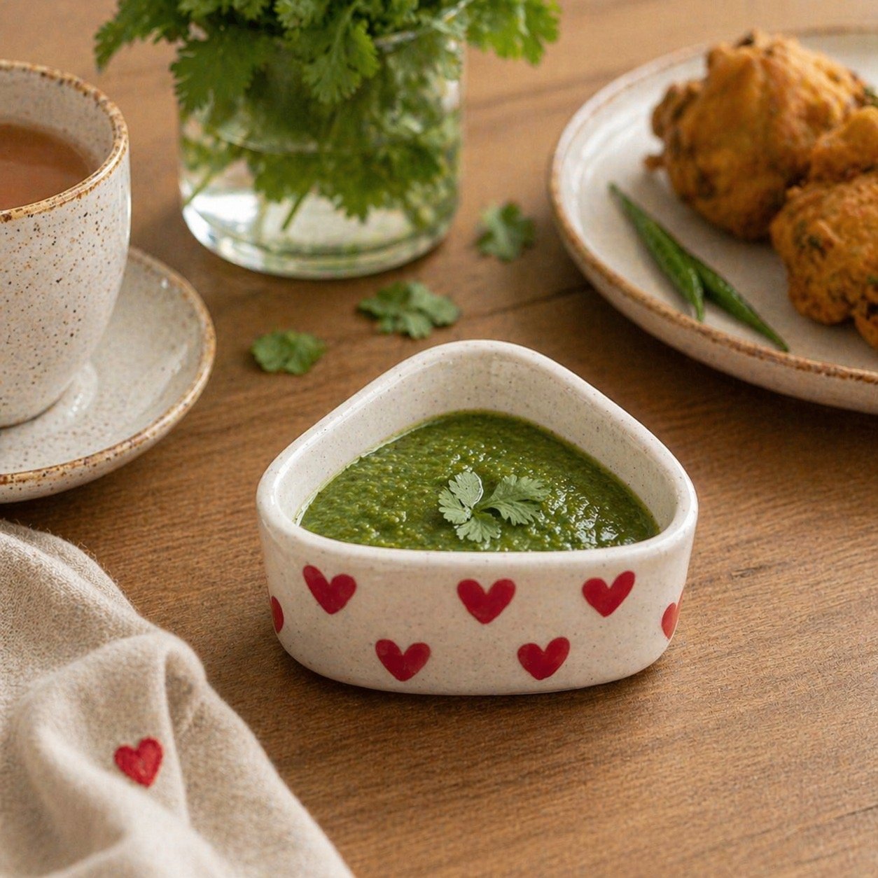 Ceramic Heart Print Chutney/Dip Bowl (Triangular) Set of 2