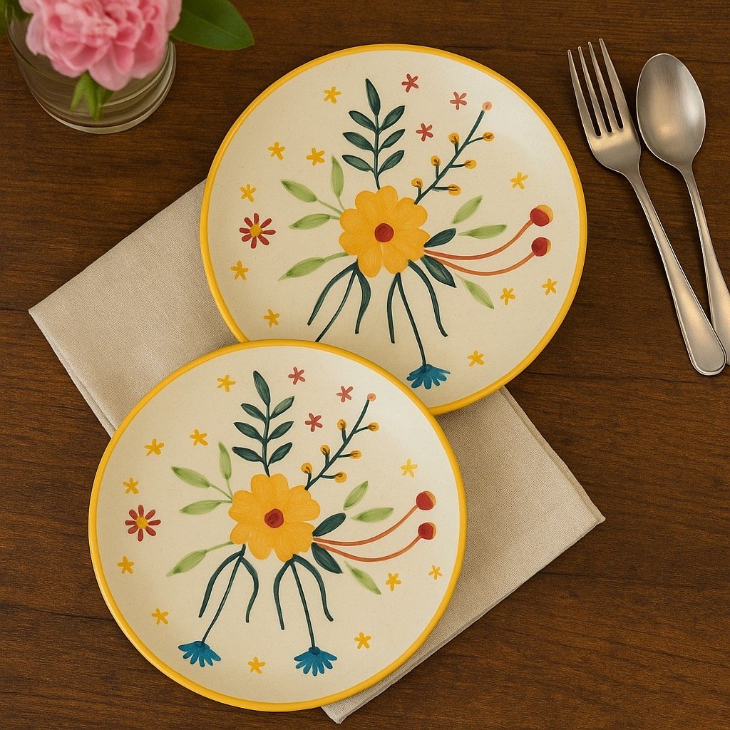 Floral Print Ceramic Quarter Plate | 7Inch Side Plate Set of 2