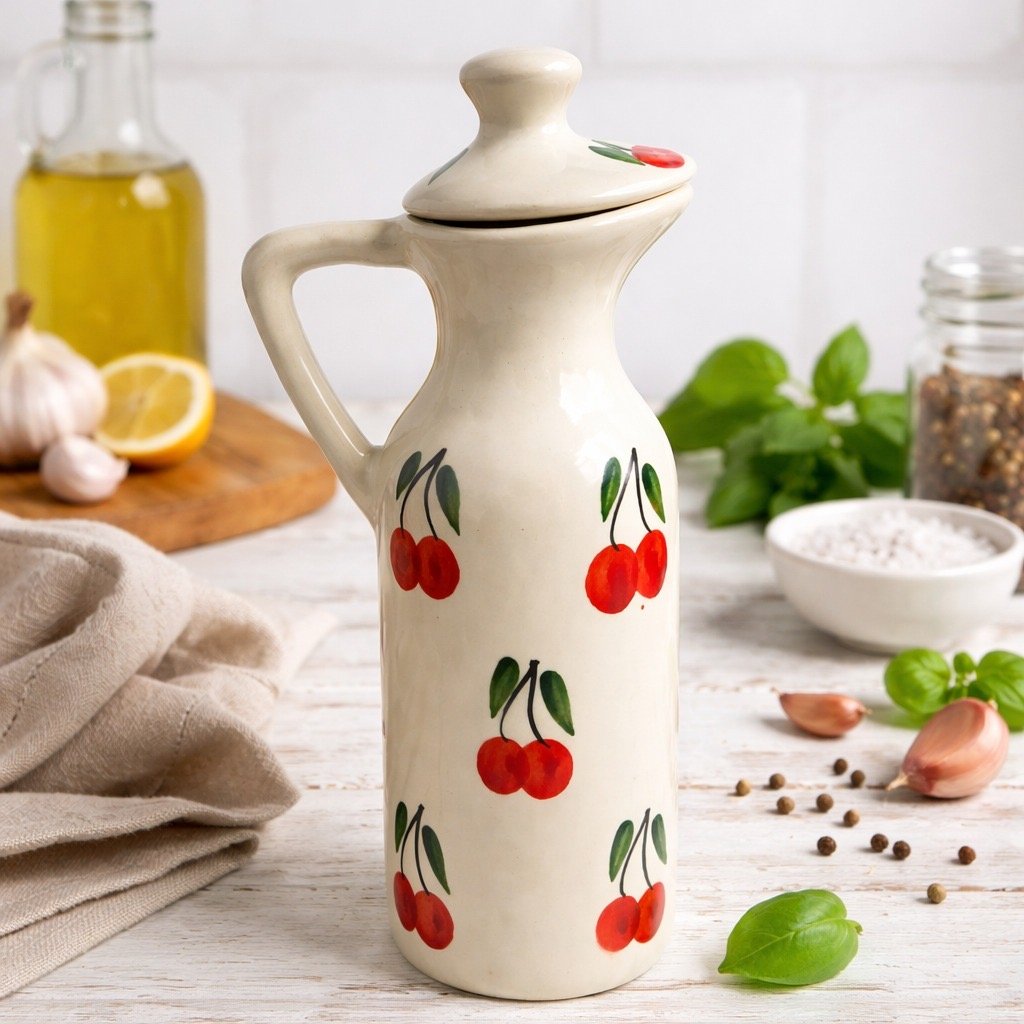 Cherry Print Ceramic Oil Dispenser 300ml