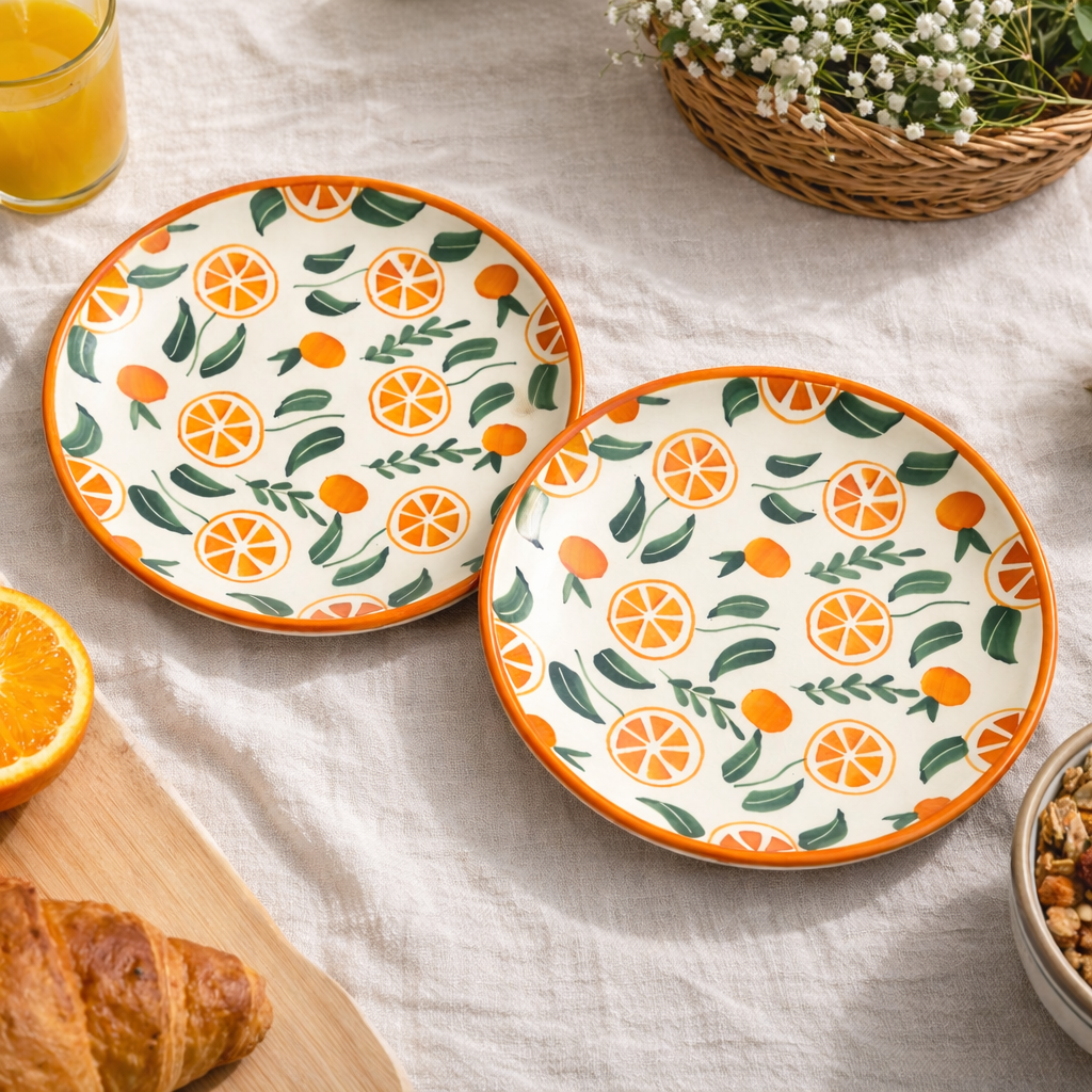 Citrus Quarter Side Plate | 7 Inch Ceramic Snack Plates (Set of 2)