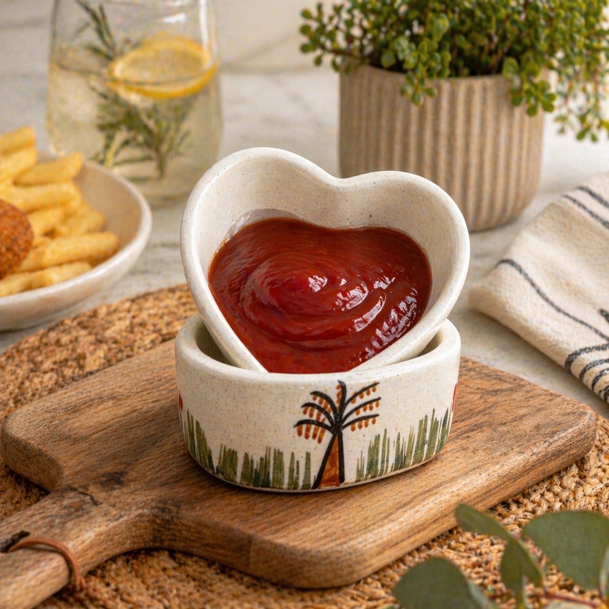 Heart Shape Khajoor Print Dip / Chutney Bowl Set of 2